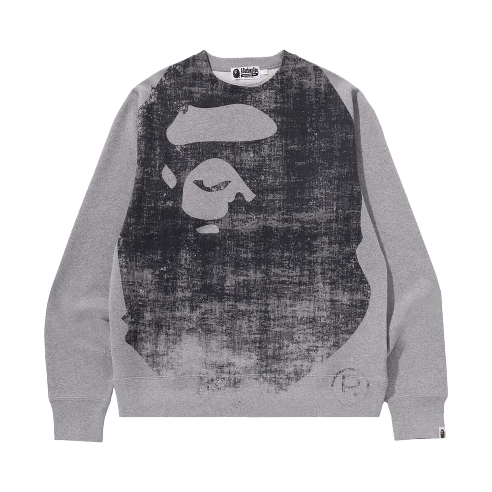 BAPE Ape Head Over Print Crewneck Sweat Grey