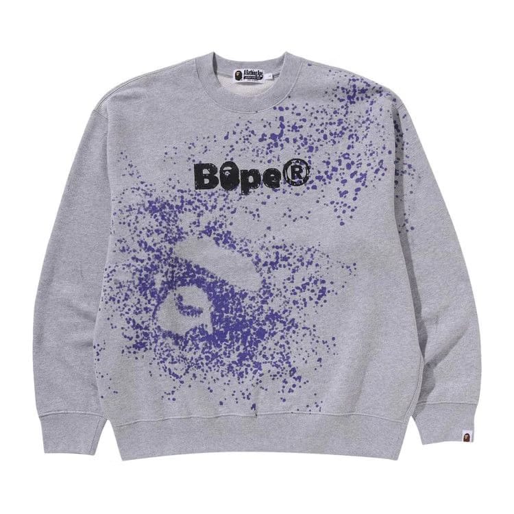 BAPE Spray Print Logo Relaxed Fit Crewneck Sweatshirt Grey