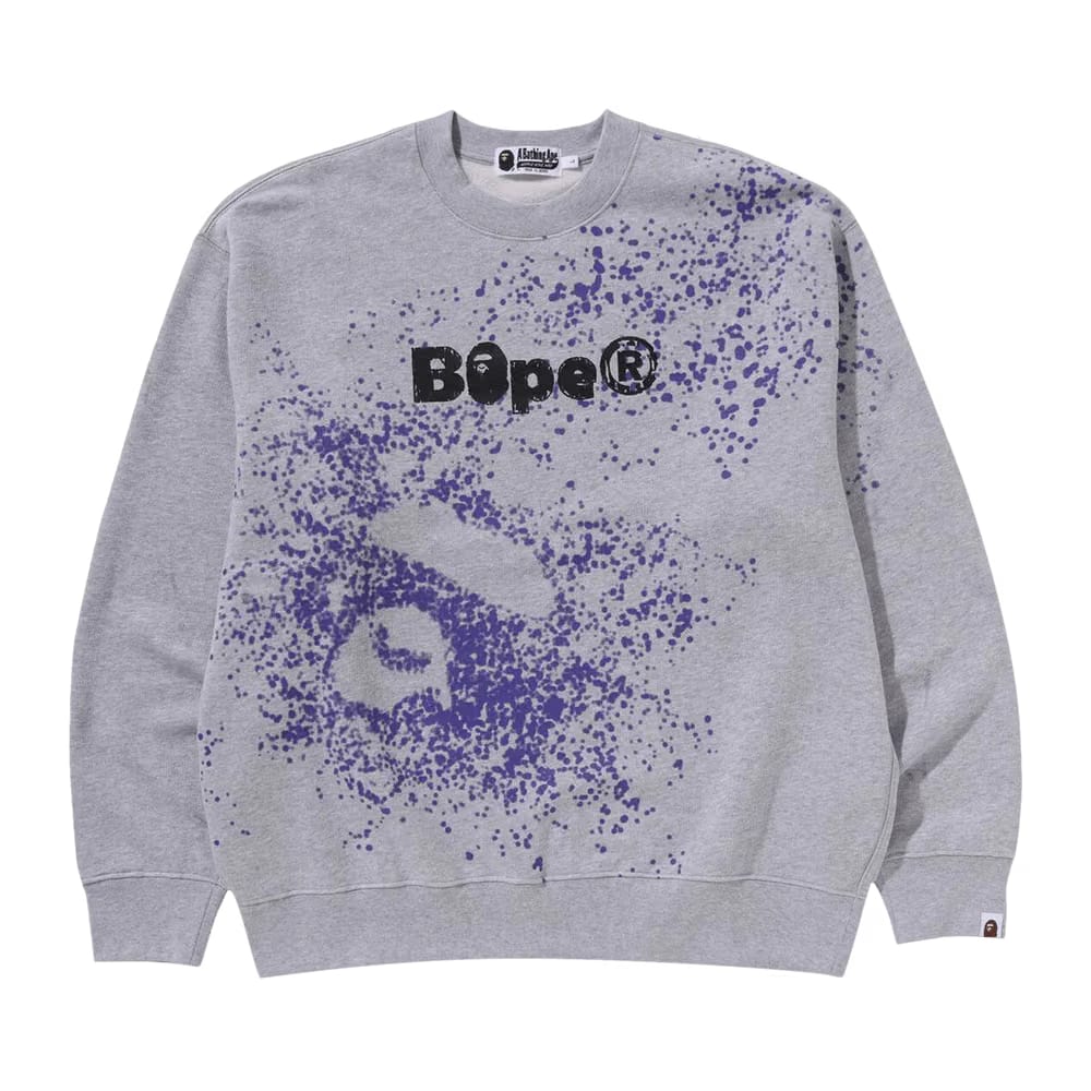 BAPE Spray Print Logo Relaxed Fit Crewneck Sweatshirt Grey
