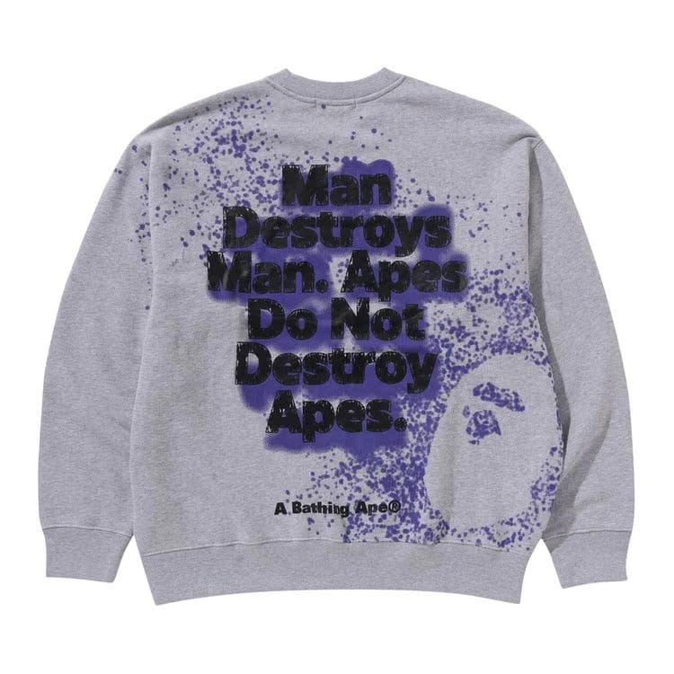 BAPE Spray Print Logo Relaxed Fit Crewneck Sweatshirt Grey