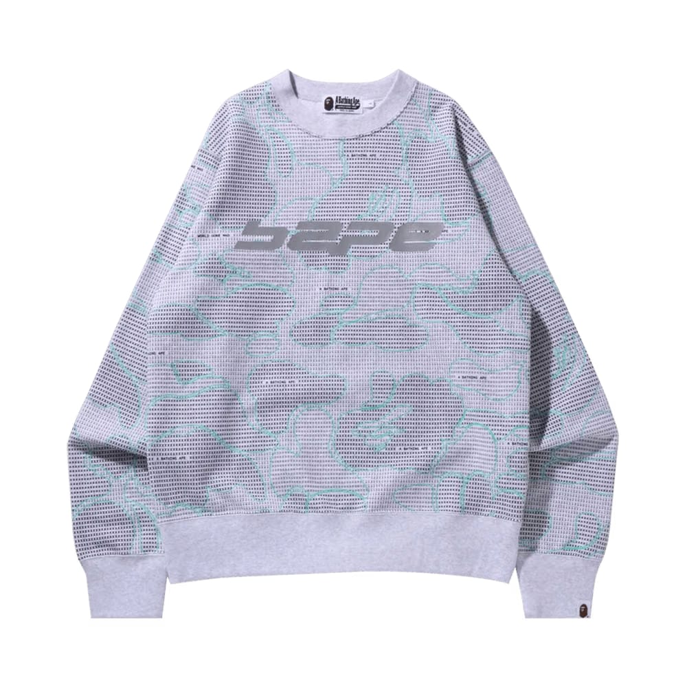BAPE Text Code Camo Crewneck Grey