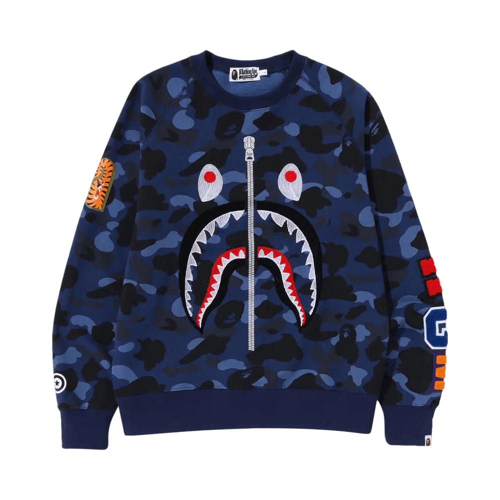 BAPE Color Camo Embroidery Shark Crewneck Navy