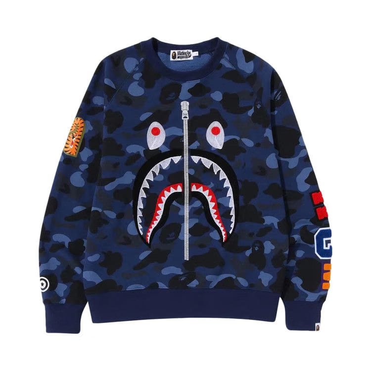 BAPE Color Camo Embroidery Shark Crewneck Navy