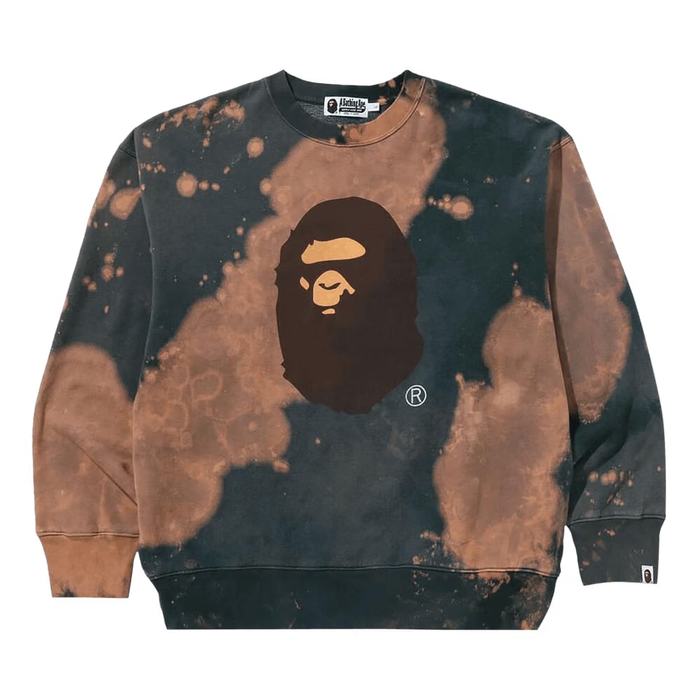 BAPE Tie Dye Ape Head Relaxed Fit Crewneck Sweatshirt Beige