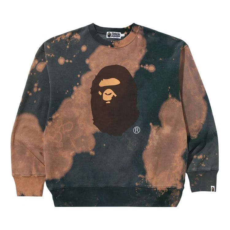 BAPE Tie Dye Ape Head Relaxed Fit Crewneck Sweatshirt Beige