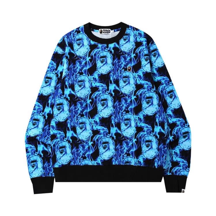 BAPE Flame Wide Crewneck Blue