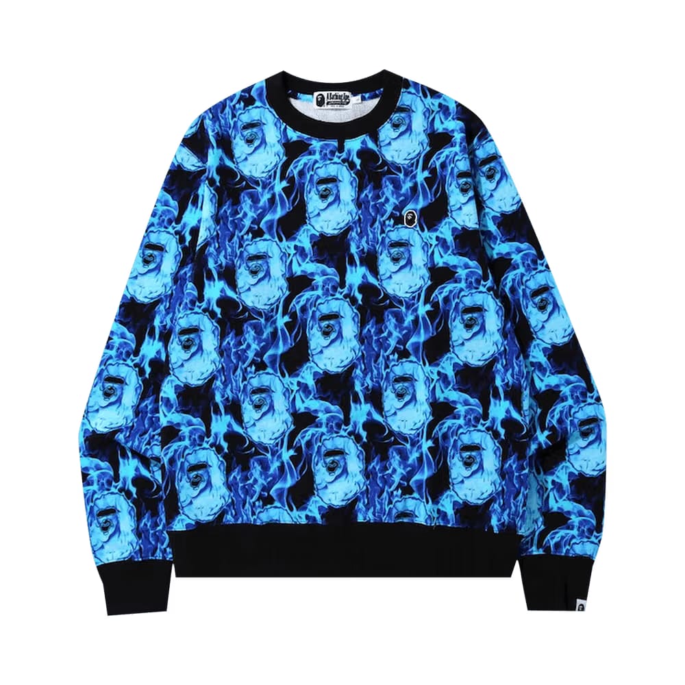 BAPE Flame Wide Crewneck Blue