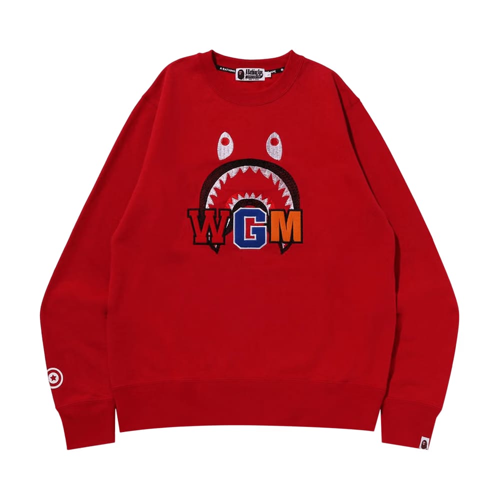 BAPE Shark Embroidery Crewneck Red