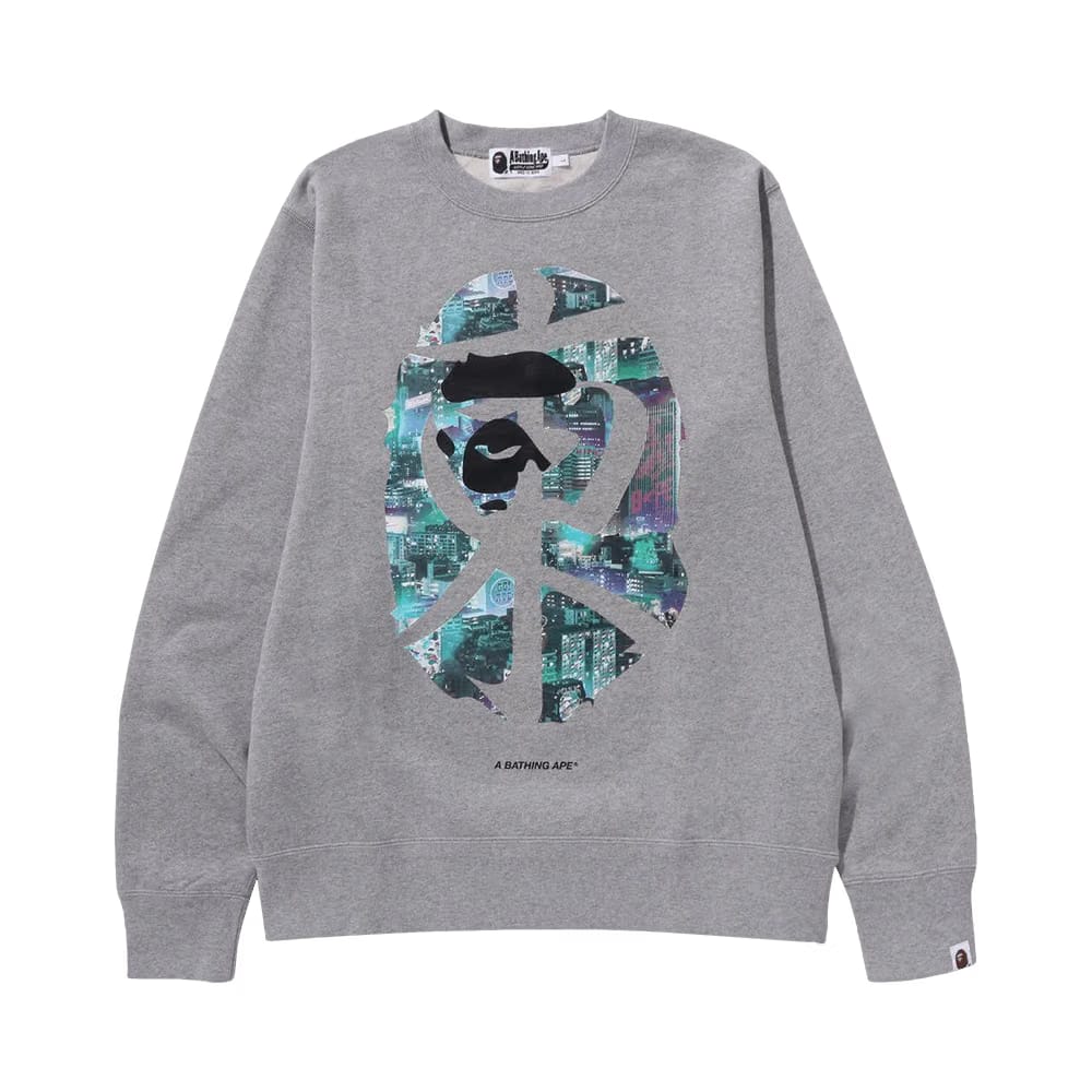 BAPE Neon Tokyo Crewneck Grey