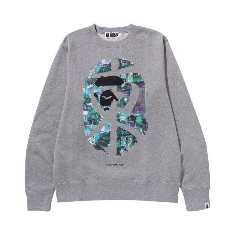 BAPE Neon Tokyo Crewneck Grey