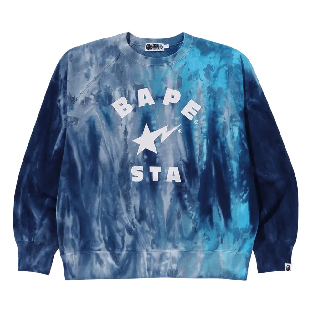 BAPE Ice Dye Sta College Relaxed Fit Crewneck Blue