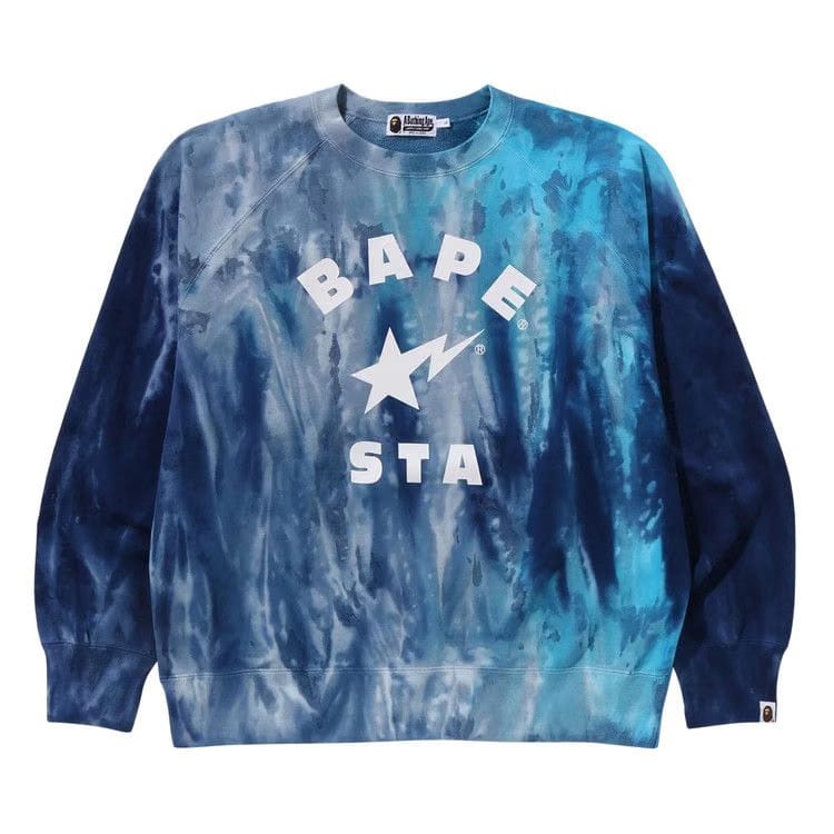 BAPE Ice Dye Sta College Relaxed Fit Crewneck Blue