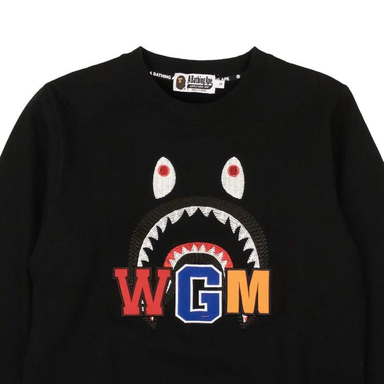 BAPE Shark Embroidery Crewneck Sweater Black