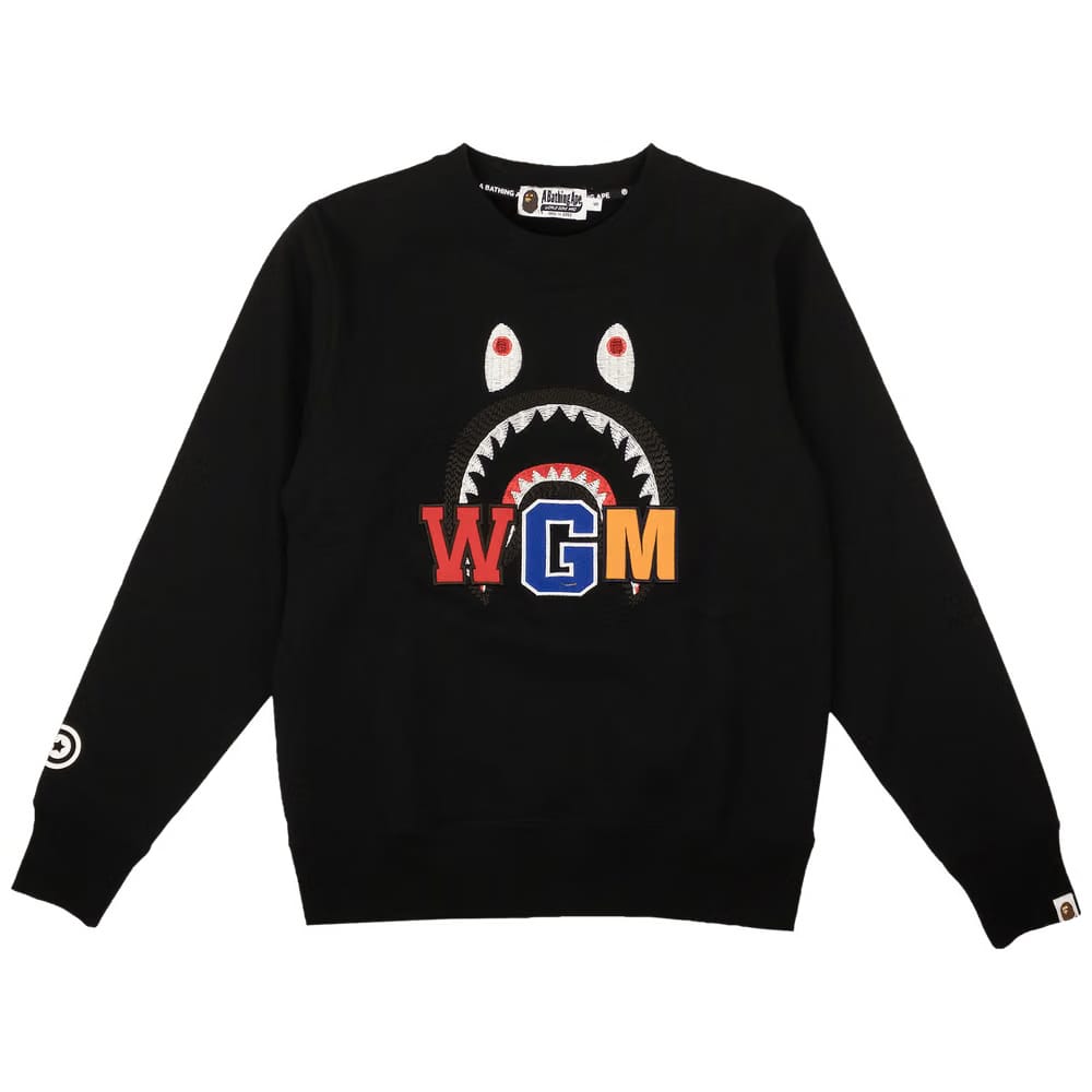 BAPE Shark Embroidery Crewneck Sweater Black