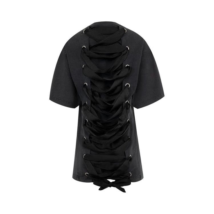 Balenciaga Lace-Up T-Shirt Faded Washed Black