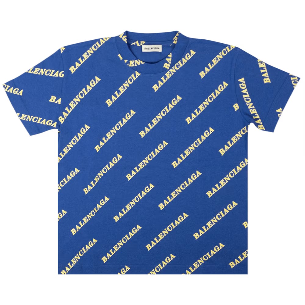 Balenciaga All Over Logo Sporty T-Shirt Blue