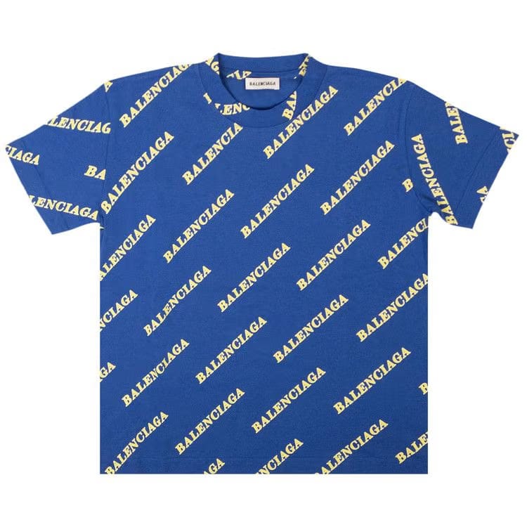 Balenciaga All Over Logo Sporty T-Shirt Blue