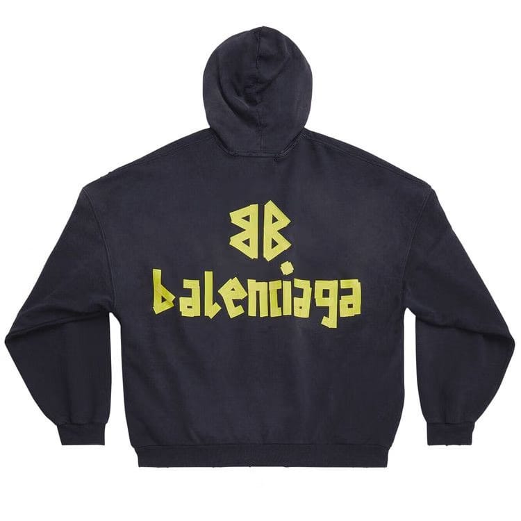 Balenciaga Ripped Pocket Hoodie Washed Black