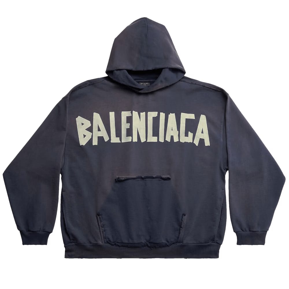 Balenciaga Ripped Pocket Hoodie Marine Blue