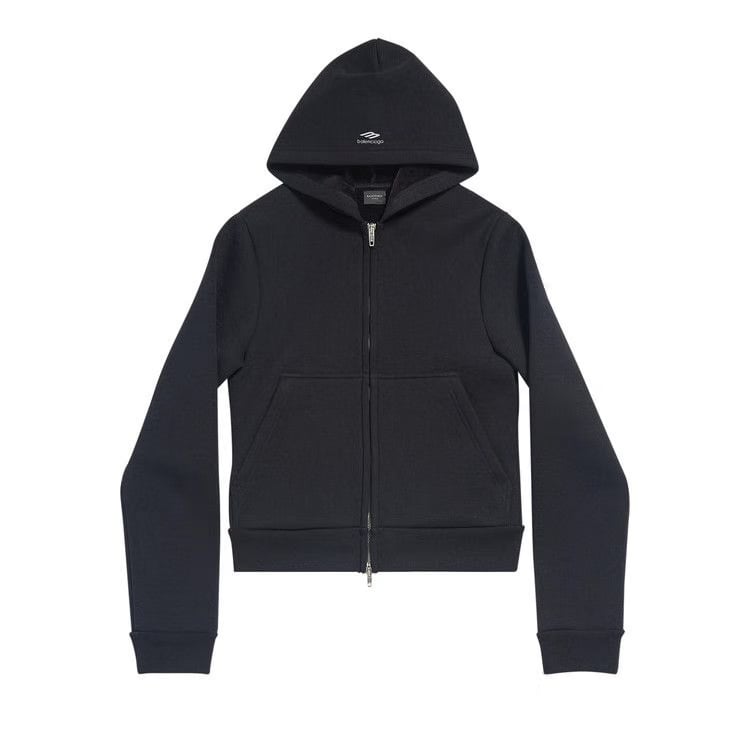 Balenciaga Cropped Zip Hoodie Black