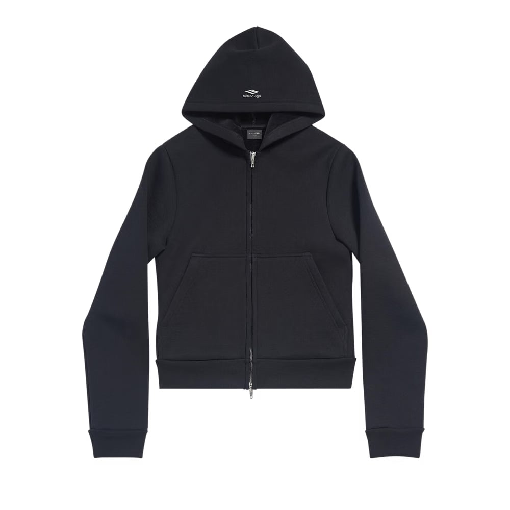 Balenciaga Cropped Zip Hoodie Black