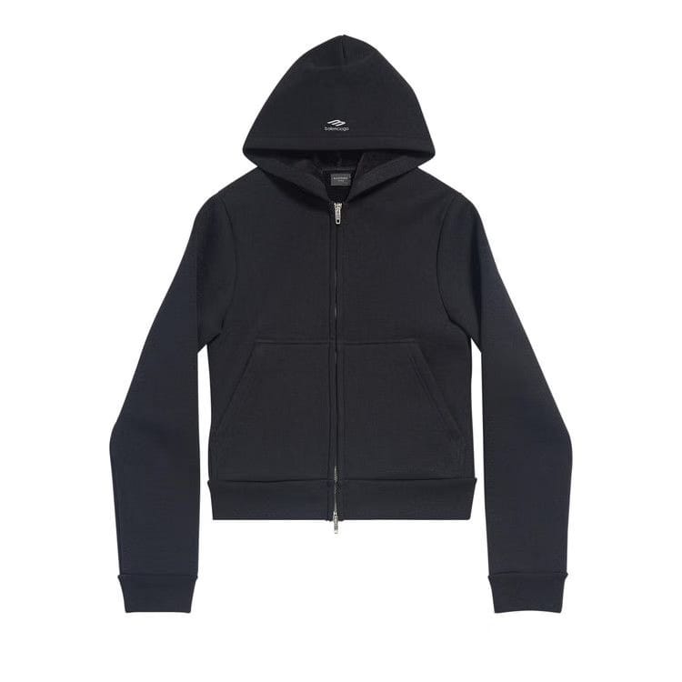 Balenciaga Cropped Zip Hoodie Black