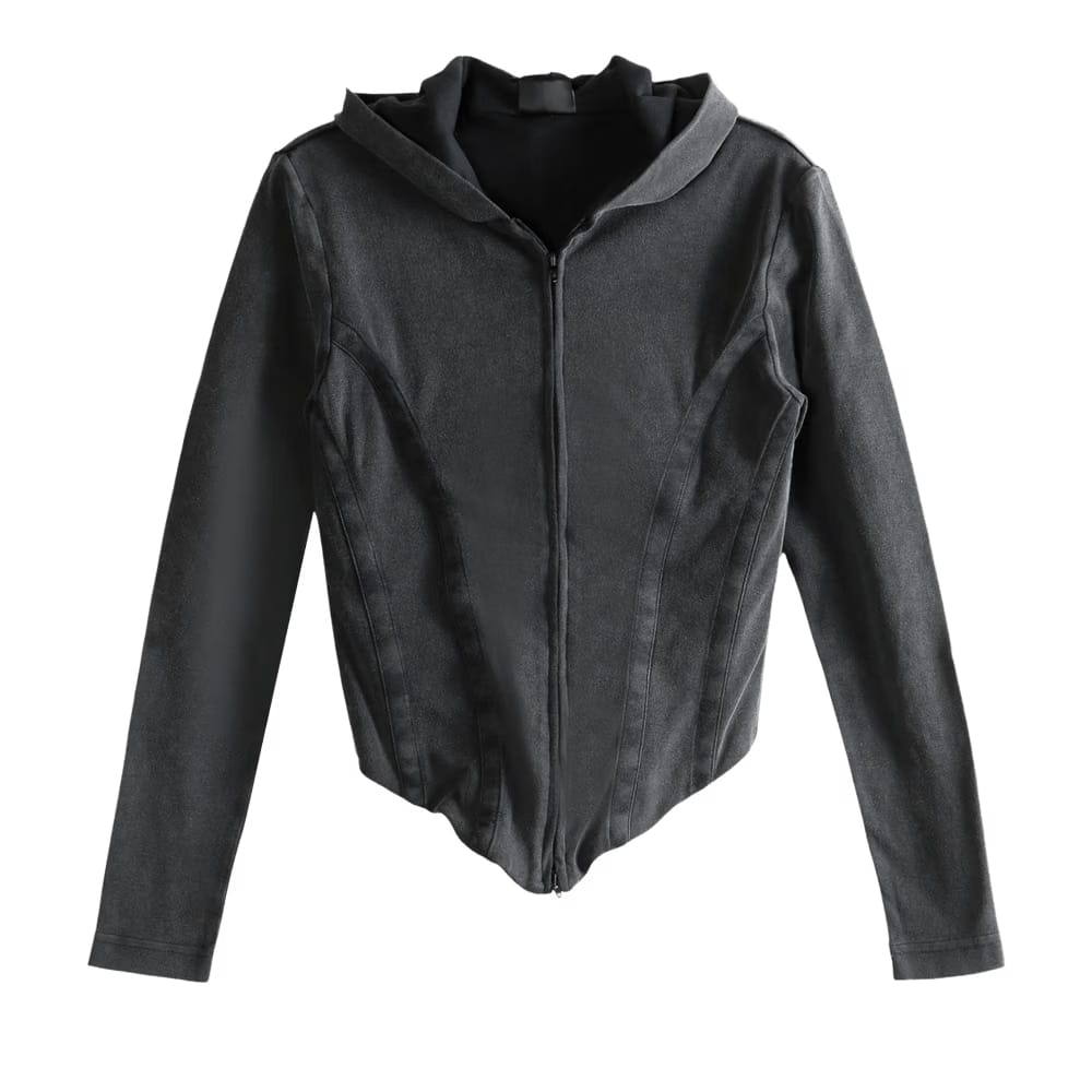 Balenciaga Corseted Zip Up Hoodie Washed Black