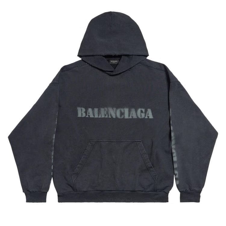 Balenciaga Stencil Molleton Archetype Faded Hoodie Black