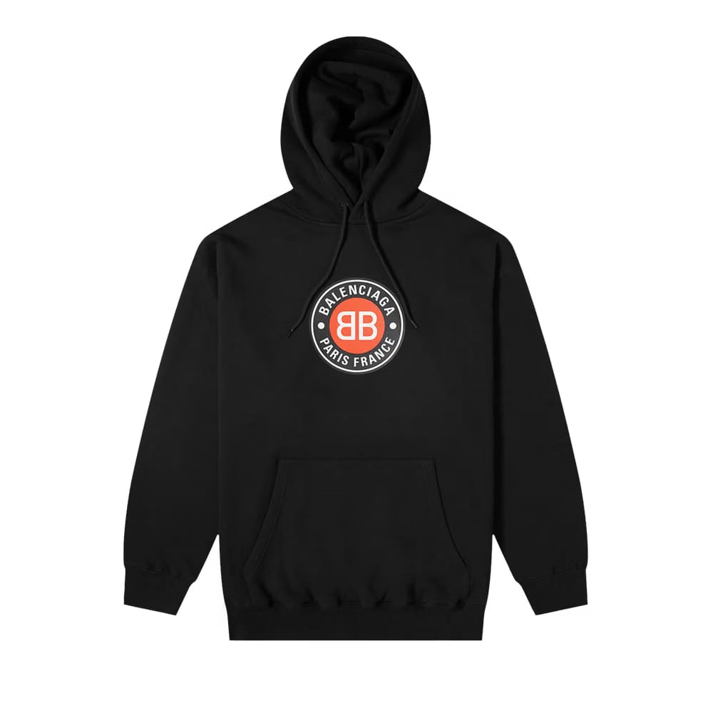 Balenciaga Logo Printed Hoodie Black/Chalky White