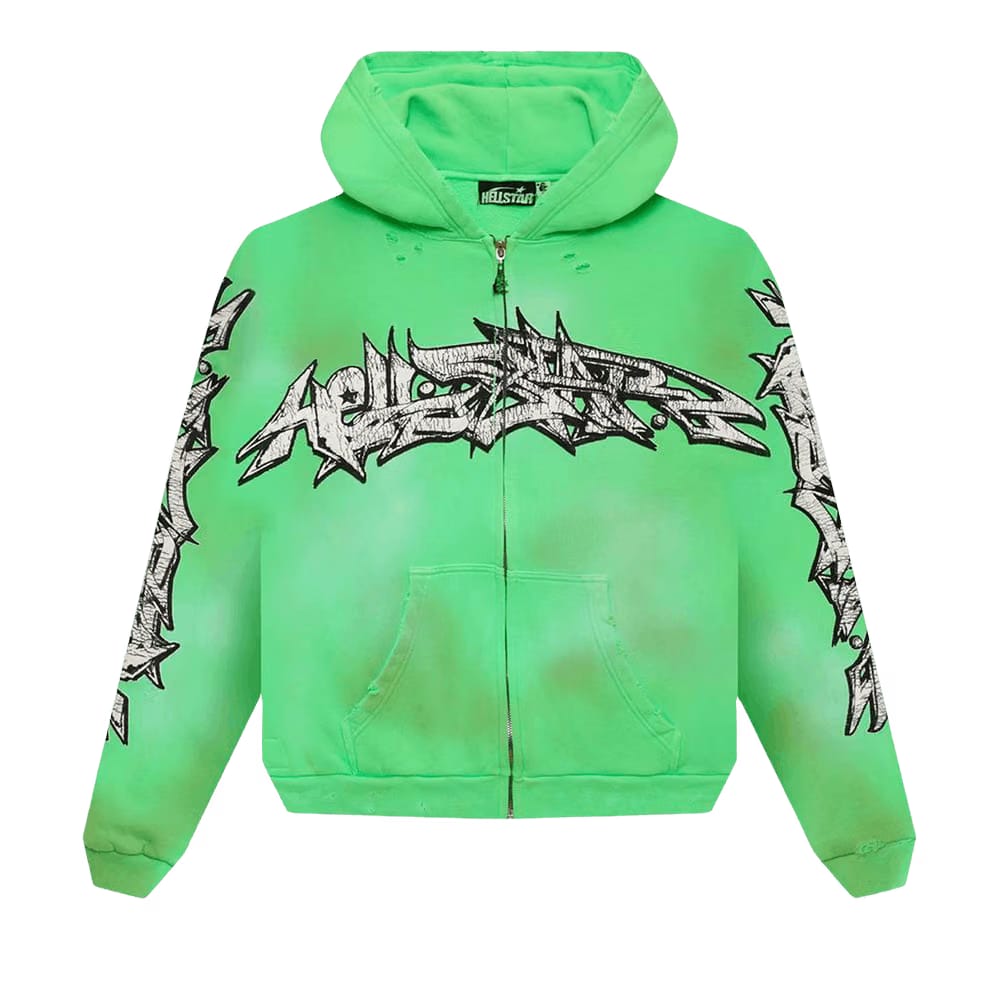 Hellstar Graffiti Zip-Up Hoodie Green