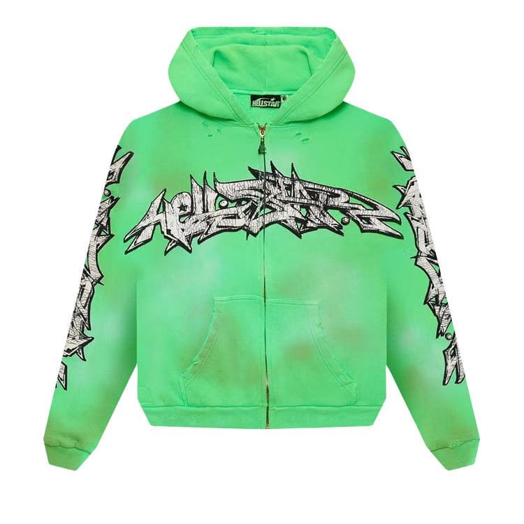 Hellstar Graffiti Zip-Up Hoodie Green