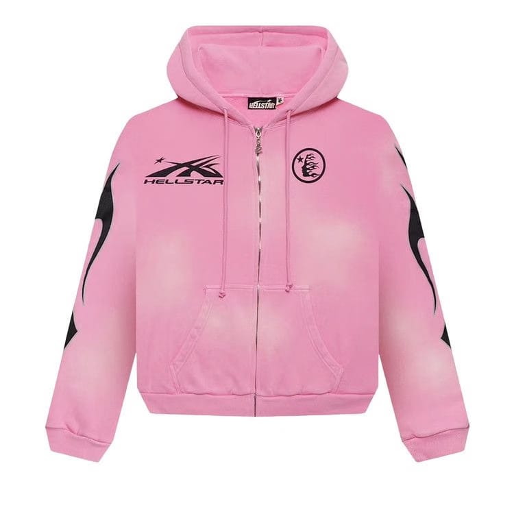 Hellstar Sports Flame Zip Up Hoodie Pink