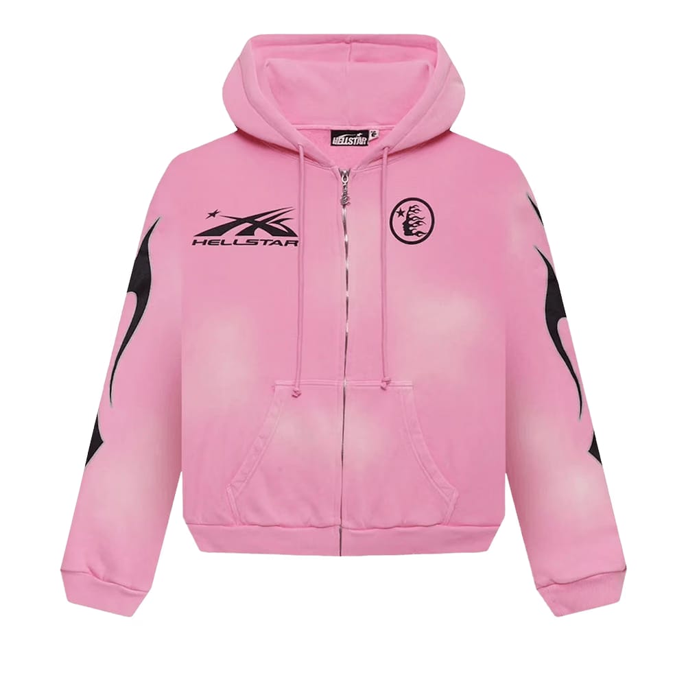 Hellstar Sports Flame Zip Up Hoodie Pink