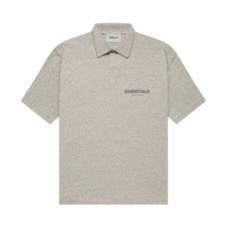 Fear of God Essentials Shorts-Sleeve Polo Dark Heather Oatmeal