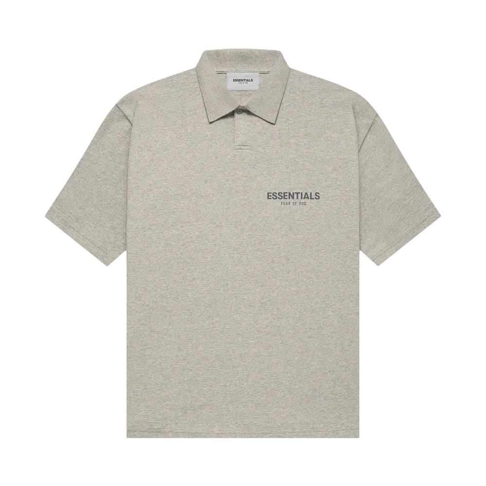 Fear of God Essentials Shorts-Sleeve Polo Dark Heather Oatmeal