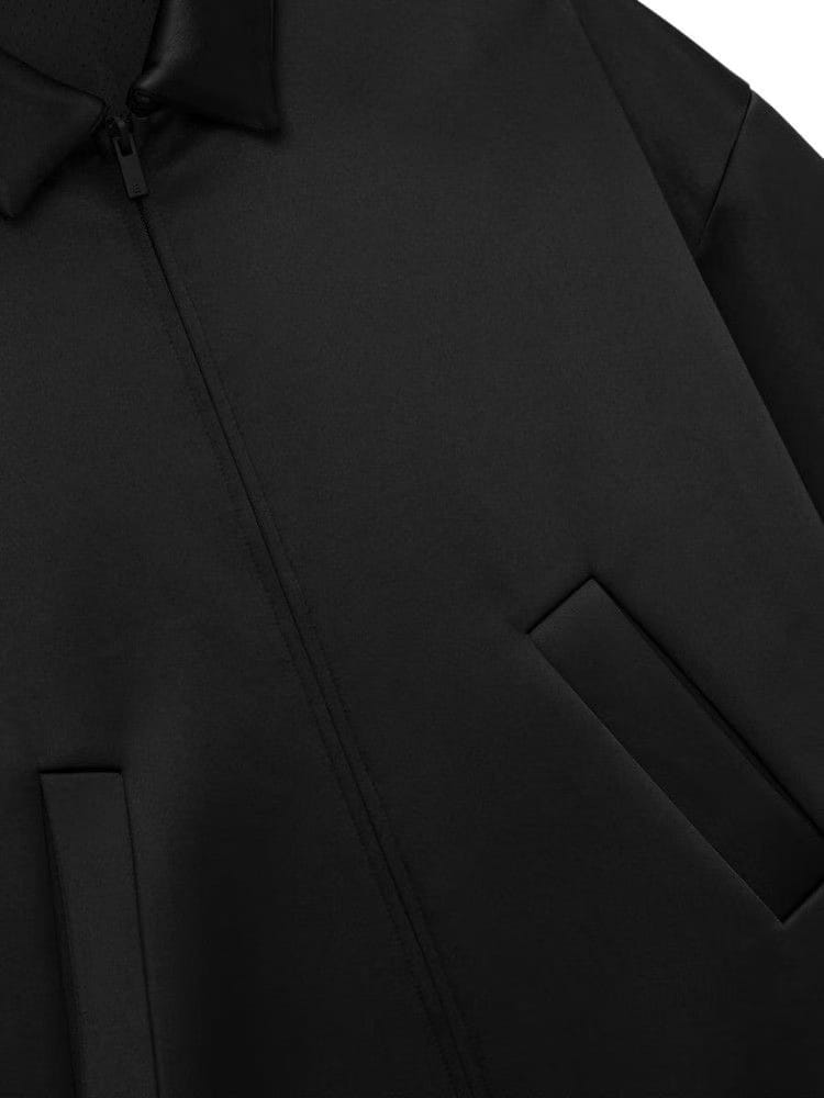 Fear of God Essentials Bonded Satin Zip-Up Bomber Jacket Jet Black