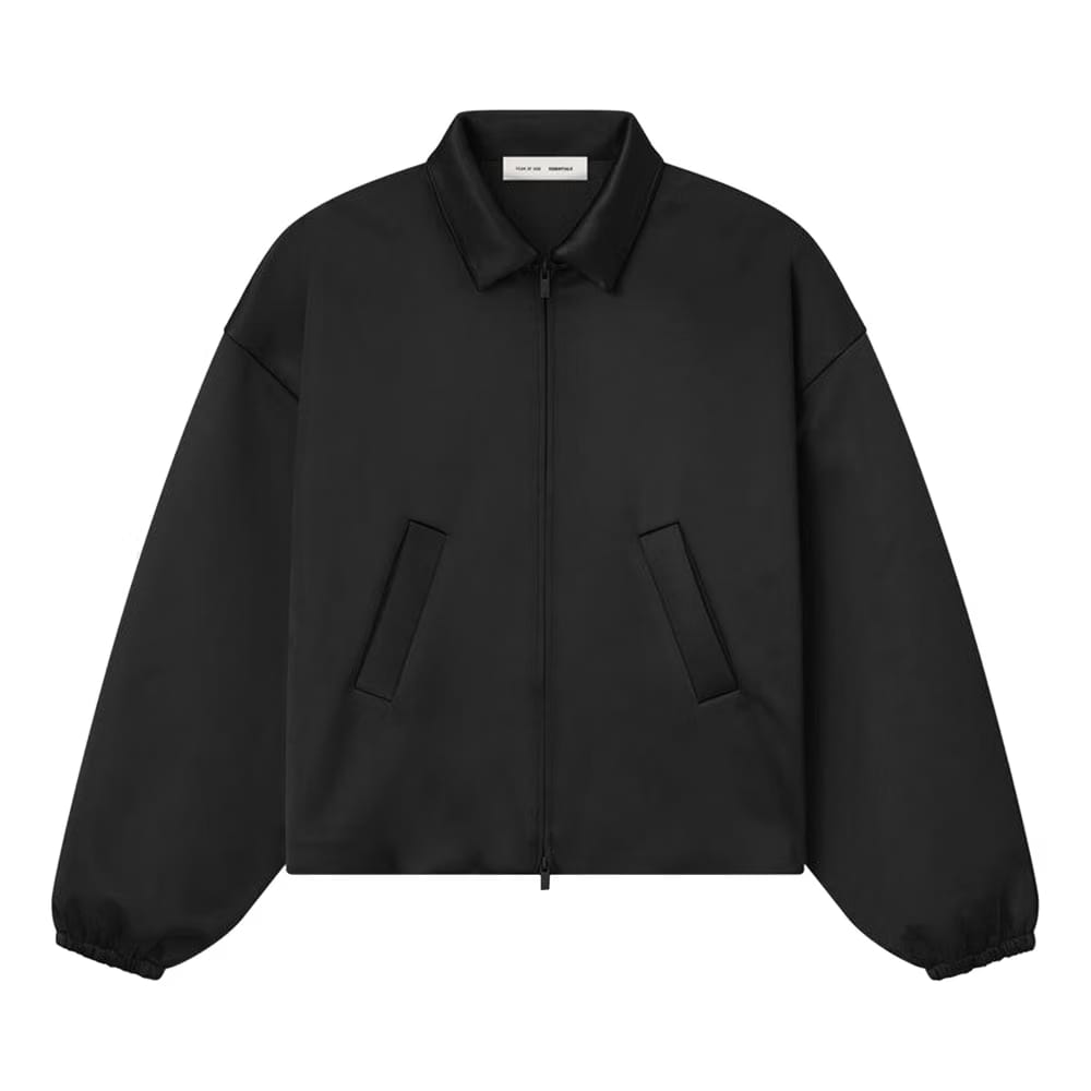 Fear of God Essentials Bonded Satin Zip-Up Bomber Jacket Jet Black