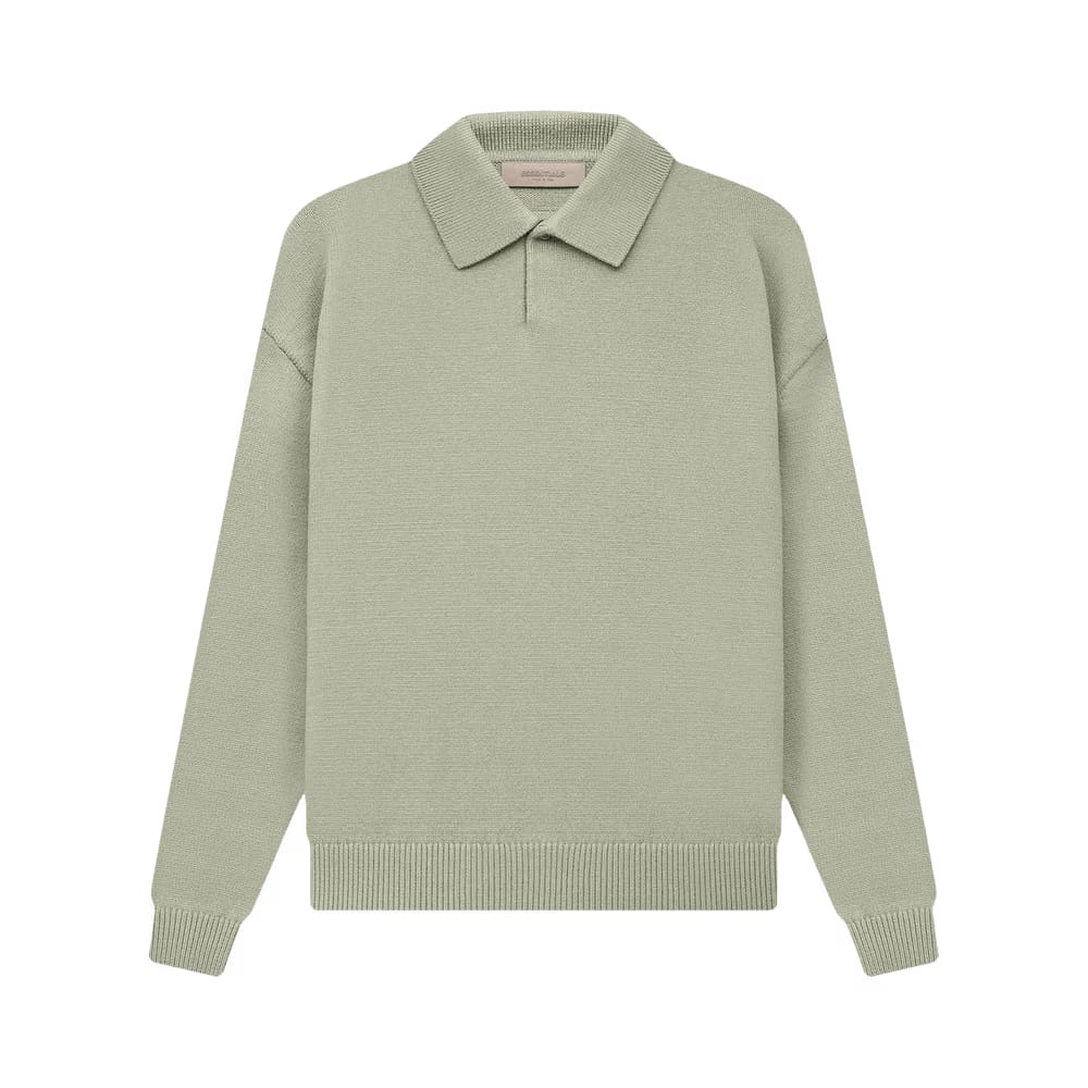 Fear of God Essentials Knit Long-Sleeve Polo Sea Foam