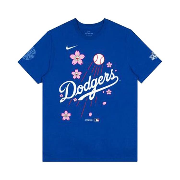 Nike x Takashi Murakami x MLB World Tour Tokyo Series 2025 Dodgers Script Shorts-Sleeve T-Shirt Blue