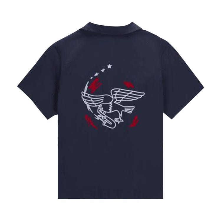 Nike SB Team USA Shorts-Sleeve Button-Up Bowler Shirt Obsidian/White
