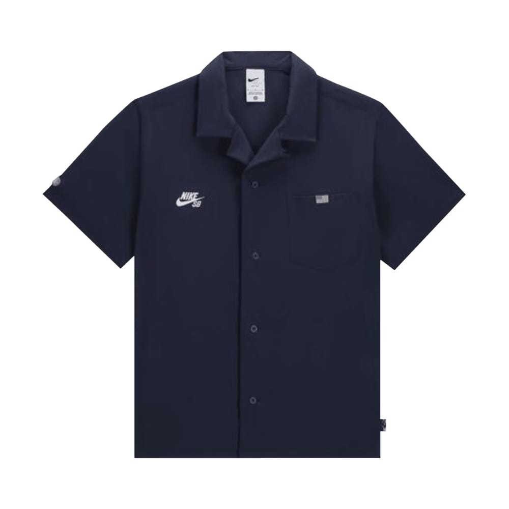 Nike SB Team USA Shorts-Sleeve Button-Up Bowler Shirt Obsidian/White