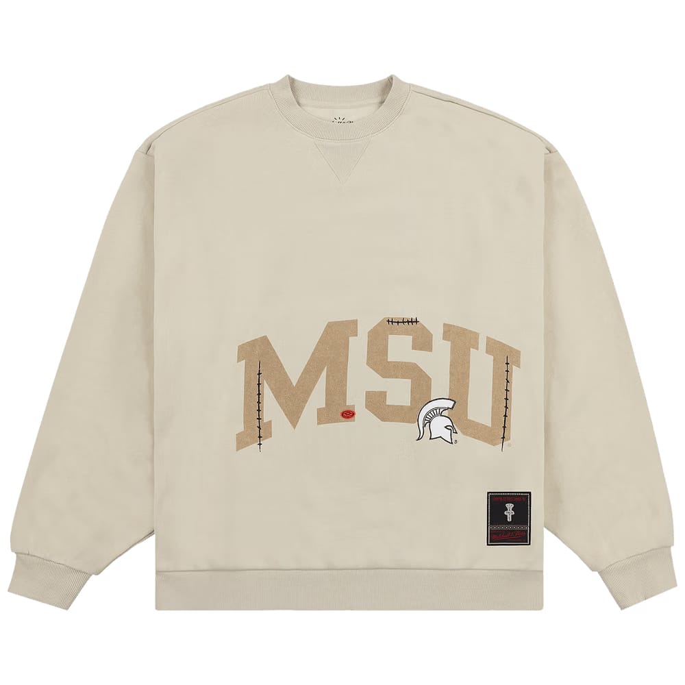 Cactus Jack by Travis Scott x Mitchell & Ness Michigan State University Crewneck Tan
