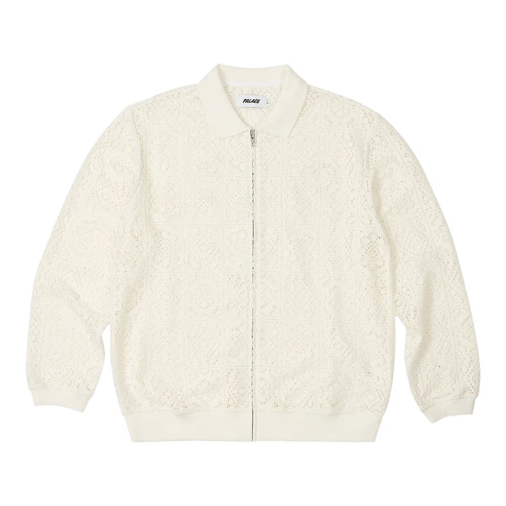 Palace Crochet Zip Long-Sleeve Polo White
