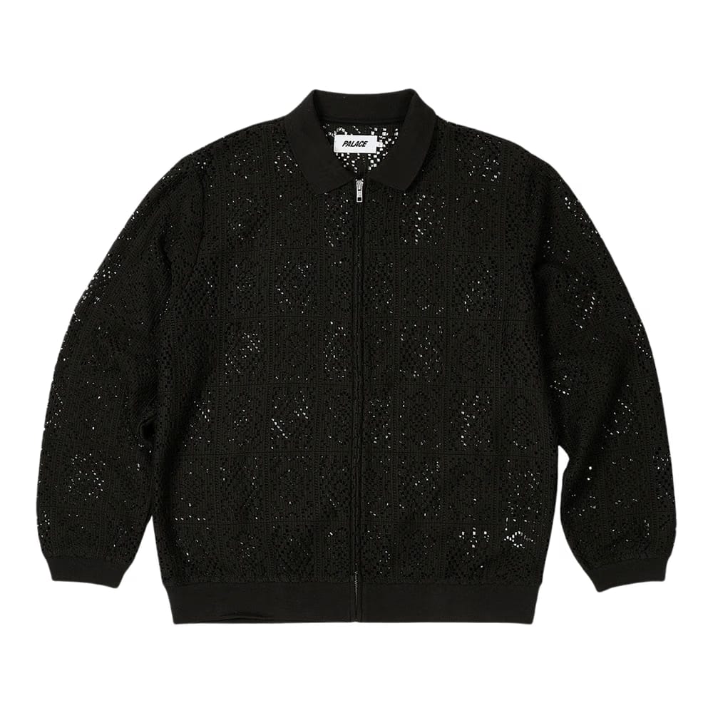 Palace Crochet Zip Long-Sleeve Polo Black