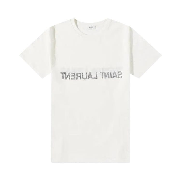 Saint Laurent Reverse Logo-Print T-Shirt Natural/Black