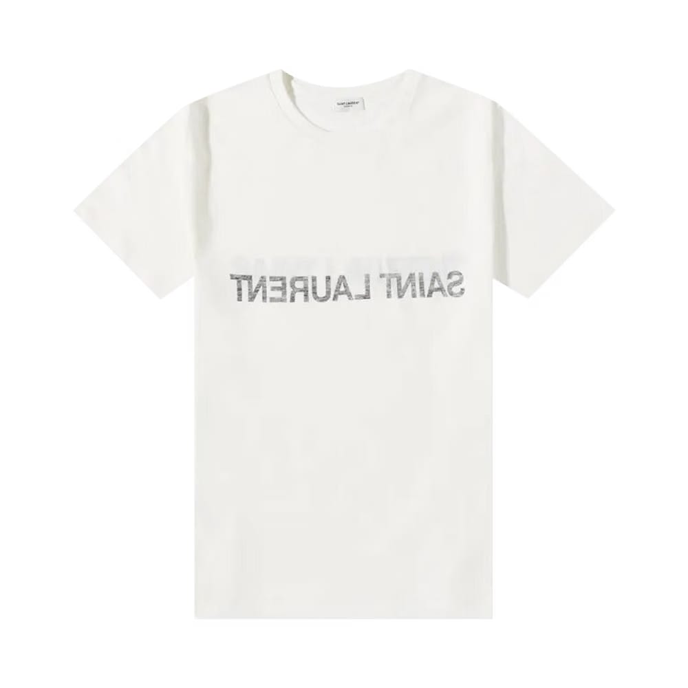 Saint Laurent Reverse Logo-Print T-Shirt Natural/Black