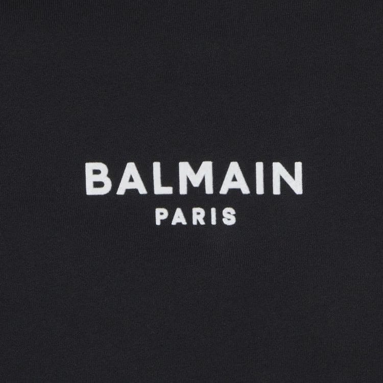Balmain Flock Detail Cropped Hoodie Black/White