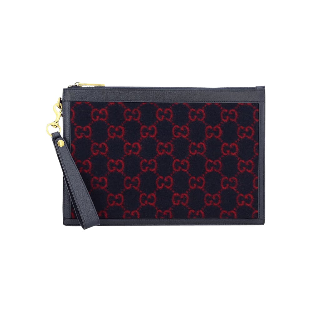 Gucci GG Supreme Wool Pouch Dark Blue/Red