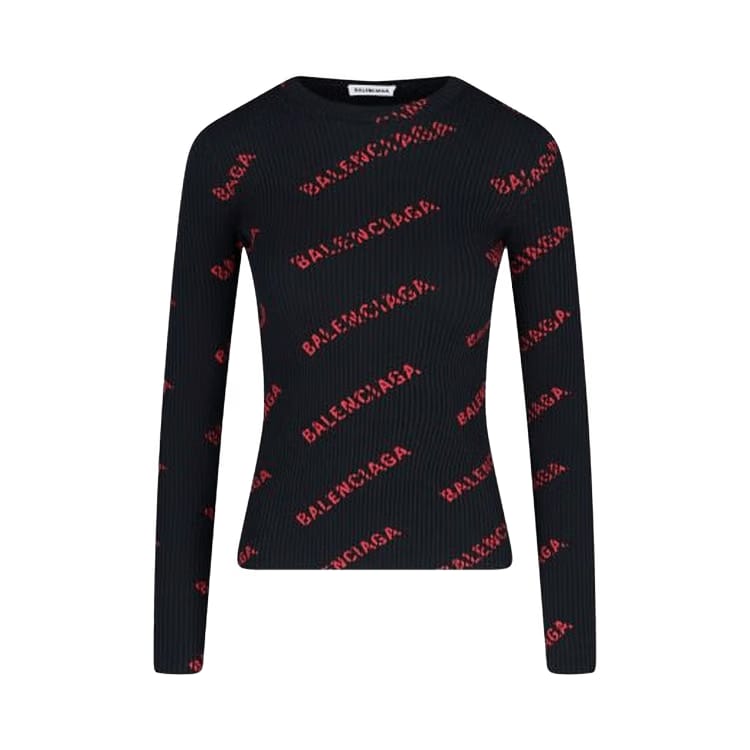Balenciaga Logo Intarsia Crewneck Sweater Black/Red