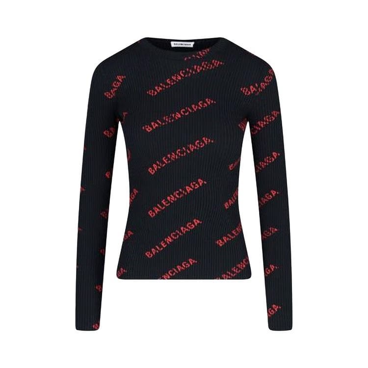 Balenciaga Logo Intarsia Crewneck Sweater Black/Red